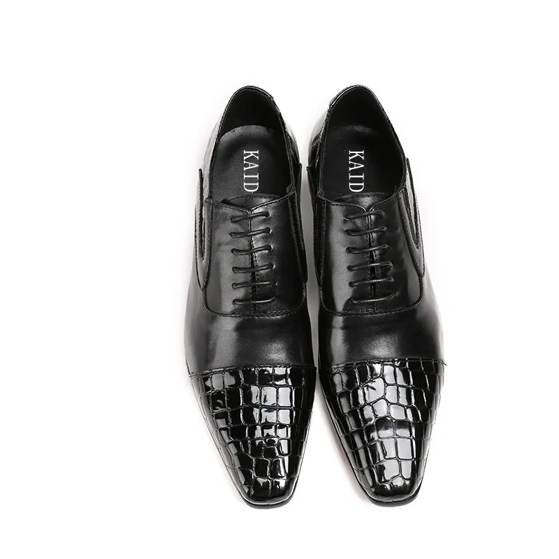 Men Leather Formal Shoes Snake Skin Prints Business Dress Classic Style Black Lace Up Square Toe For Oxford | Обувь