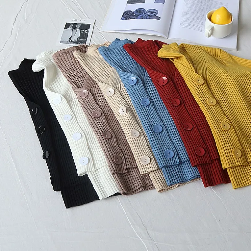 Однотонный тонкий прилегающий вязаный кардиган с v-образным вырезом Женские