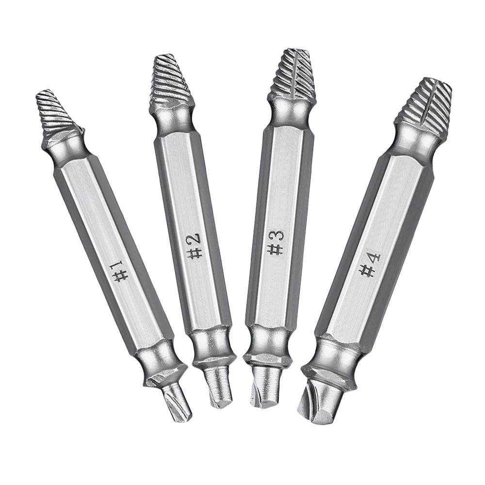 

Damaged Screw Extractor Drill Bits Guide Set Broken Damaged Bolt Remover Double Ended Damaged Screw Extractor Hand Tools 4Pcs