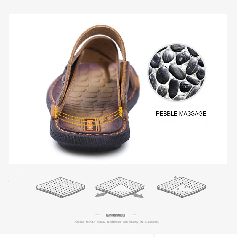 

New Arrival Men Leather Sandals Open Toe Soft Breathable Anti-slip Casual Shoes for Summer DSA