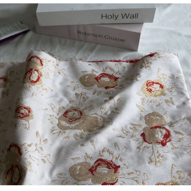 

Vintage Woven Gold Flower Red Brocade Jacquard Fashion Fabric DIY