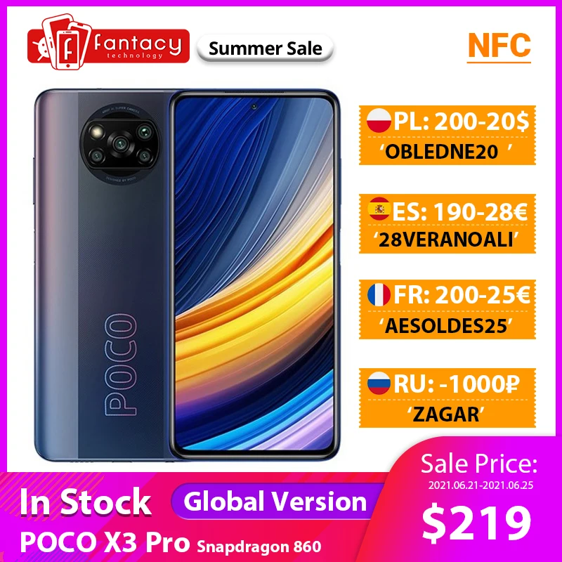 EAC Version POCO X3 Pro глобальная версия Snapdragon 860 смартфон 8 Гб 256 120 Гц DotDisplay 5160 мА/ч 33 Вт NFC