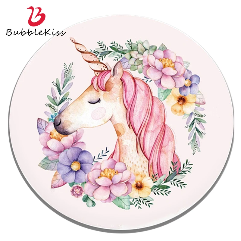 

Bubble Kiss Round Carpet Fashion Pink Rugs Cute Unicorn Pattern Floor Mat Home Cartoon Computer Swivel Chair Anti Slip Foot Pad