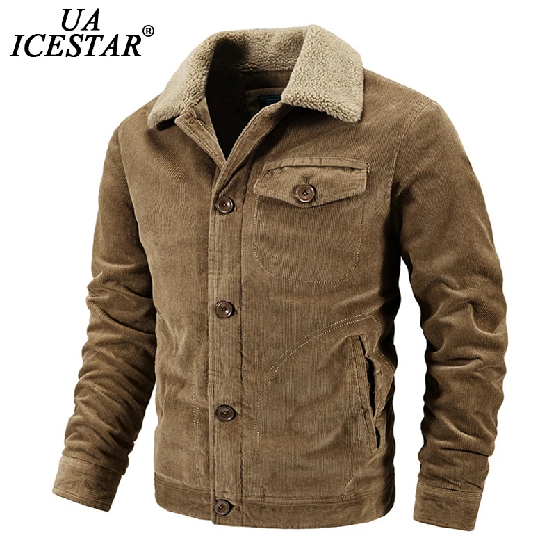 UAICESTAR Corduroy Winter Jacket Men Fleece Thicken Warm Fashion Casual Coats Large Size L-6XL Slim Windbreaker Men's Jackets