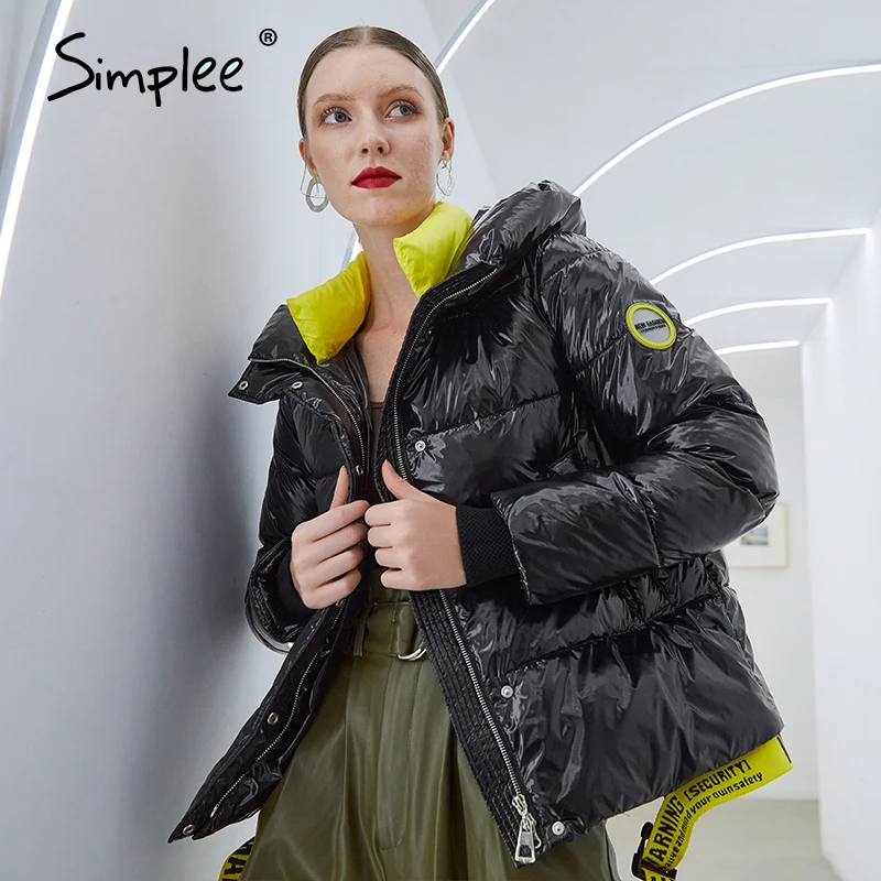 Короткое женское зимнее пальто Simplee парки новинка 2020 модная теплая блестящая