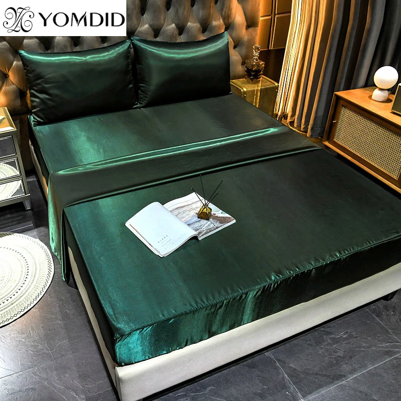 

YOMDID Washable Bed Cover Artificial Satin Fitted Sheet High-End Solid Color Mattress Cover Elastic Band Quilted Protector