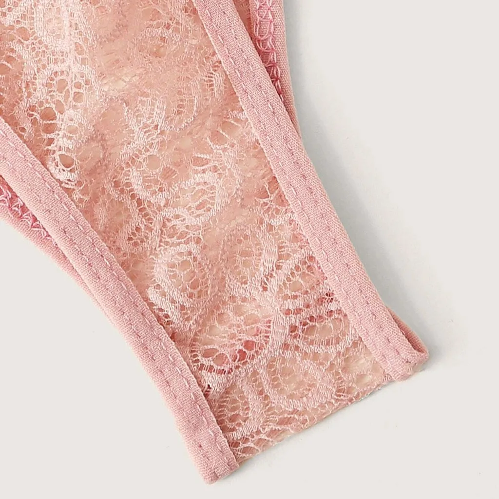 

Sexy Lingerie 2Pcs Bodydoll Underwear Set Bandage Lace Sexy Women Intimates Thongs V-String Transparent Female Underwear Bra Set