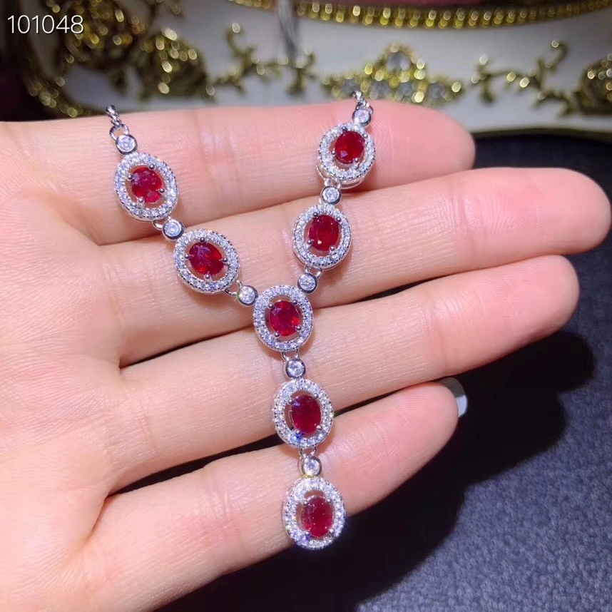 Очаровательный красный рубин драгоценный камень ожерелье кулон S925 серебро натуральный драгоценный камень ожерелье Классический Грация Овальный женщина девушка подарок украшение