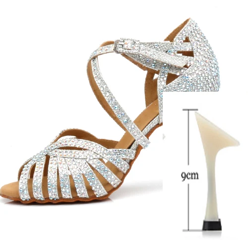 silver heel 9cm WUXIJIAO/туфли для латинских танцев; женские туфли на высоком каблуке; черные Серебристые золотистые блестящие удобные туфли для сальсы; вечерние туфли для сальсы - Цвет: silver heel 9cm