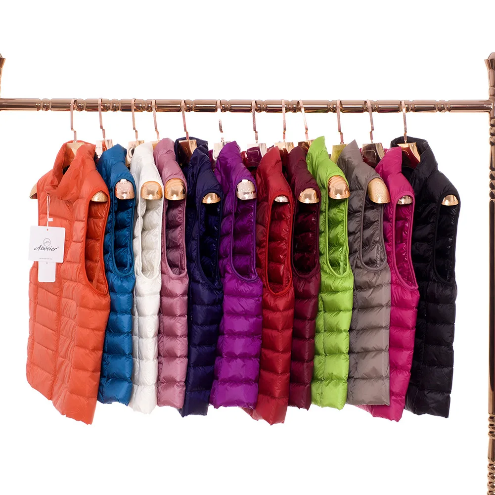 

Spring Autumn Female Basic Waistcoat Jackets Fashion Down Vest Women Outerwear Stand Collar Light Thin Style Ladies Short Coats