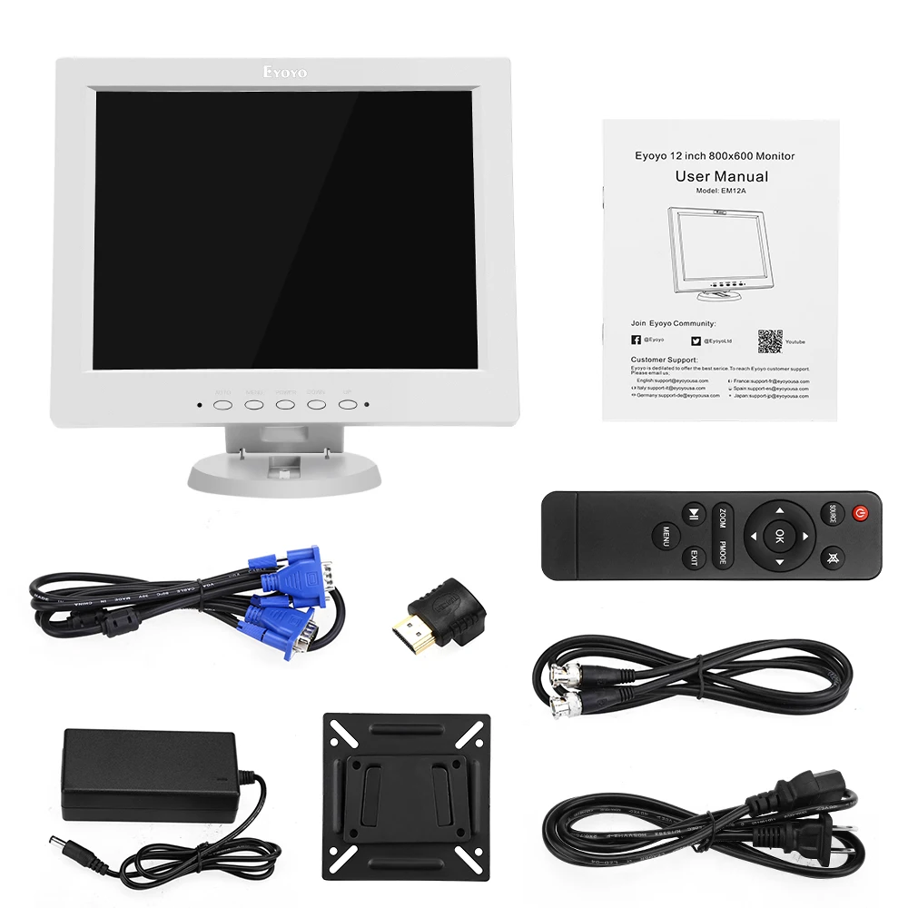 Eyoyo EM12A 12 &quotTFT LCD HDMI BNC CCTV компьютерный монитор 800x600 с AV VGA USB динамиком экран для