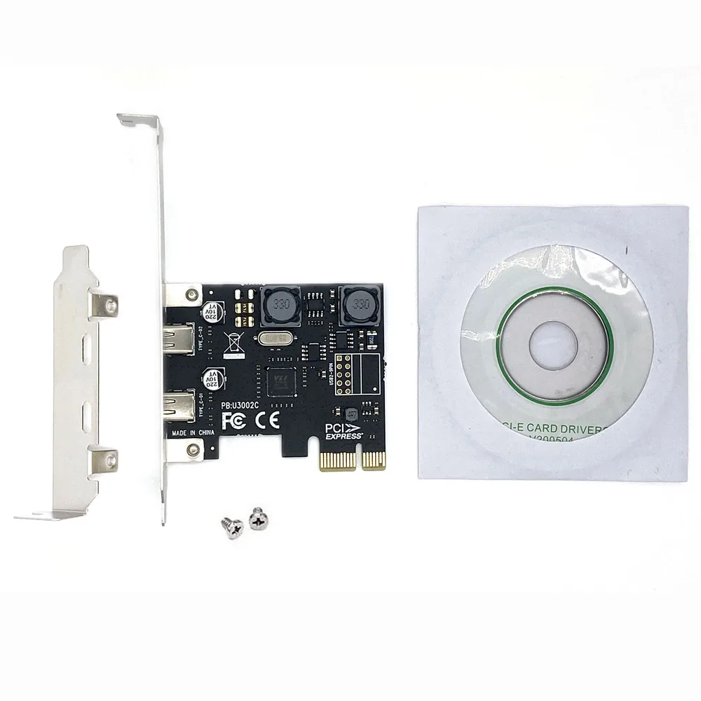 Карта расширения PCI-E 2 порта USB3.0 Type-C 5 Гбит/с высокоскоростная карта адаптера Type C