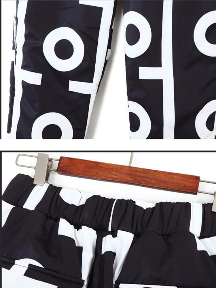 

black white Patchwork hip hop sweatpants streetwear Classic loosepants women Thicken cargo pants women winter fashion trousers