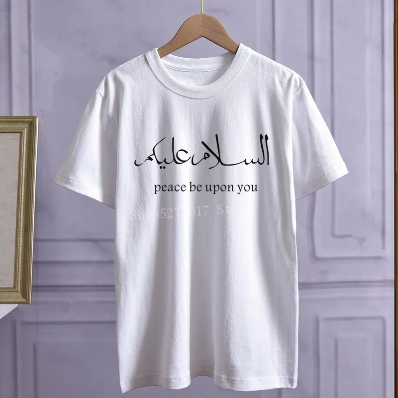 

100%Cotton tshirt Women Arabic Print Muslim tshirt Islamique Short Sleeve Tops Harajuku shirt Casual O-neck White t shirt Female