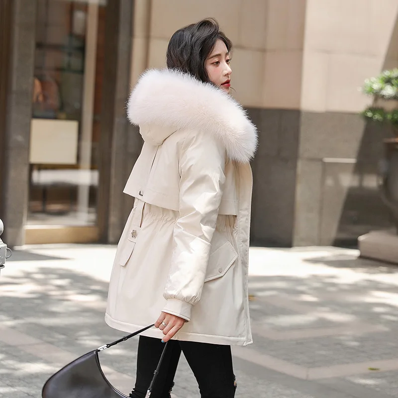 EHQAXIN Down Jacket Female 2022 Winter Fashion Hooded Fur Collar Cotton Jacket Down Jacket Thicken Plus Fleece Loose Coat M-3XL