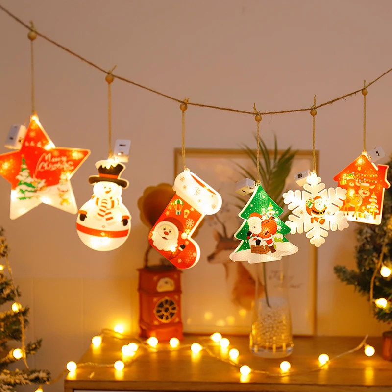

Новогодняя светодиодная гирсветильник да Kerst, Рождественская елка, дом, снеговик, чулки, звезда, украшение, ночник, лампа для дома