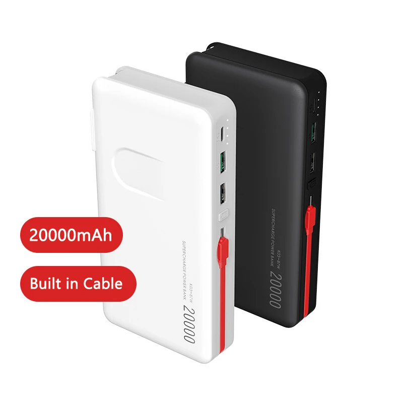 20000mAh Power Bank Outdoor Power Supply PD 87W for Notebook Laptop Powerbank Built in Cable For iPhone Xiaomi QC3.0 Fast Charge