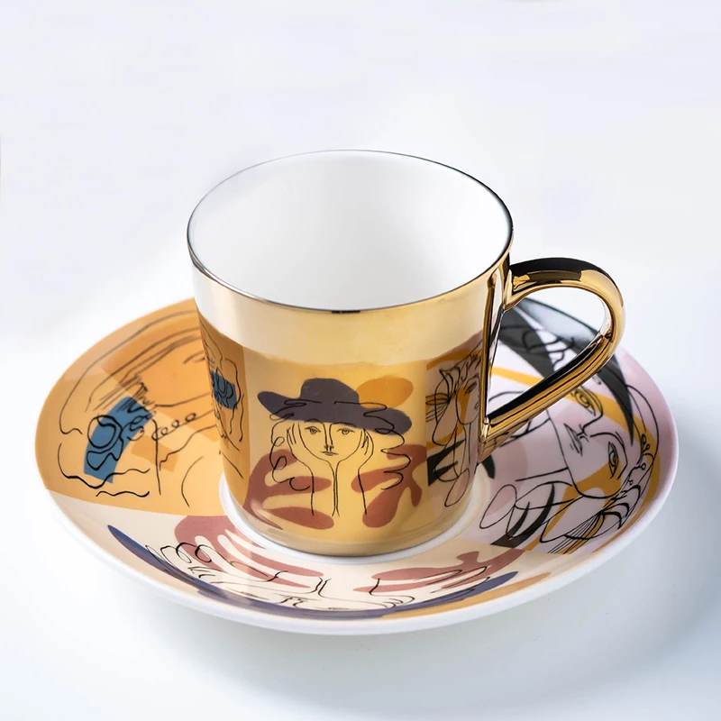 

Ins Mirror Reflection Cup Coffee mug Picasso Ceramic and Saucer Set lion Funny Mugs for Friend Birthday Best Gift