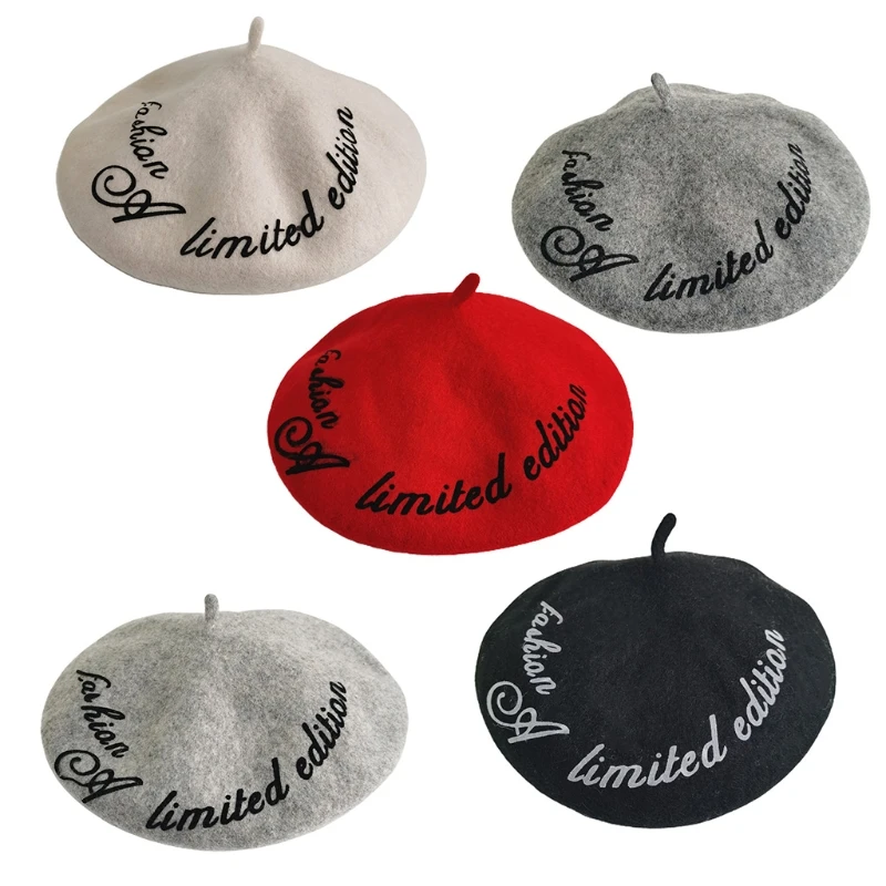 

Q39C Vintage Letter Embroidery Painter Hat Beret Solid Color Painter Hat Octagonal Hat Halloween Xmas Holiday for Women Men