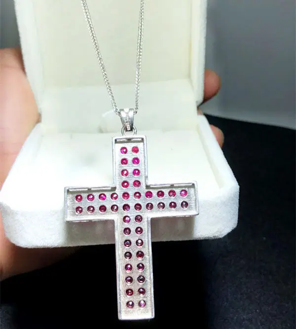 Большой кулон с натуральным гранатом в виде креста серебро 925 пробы бесплатная