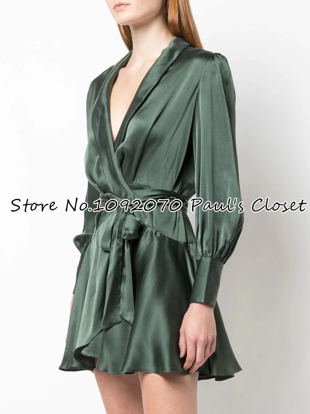 Женское зеленое шелковая накидка с длинным рукавом и манжетами на