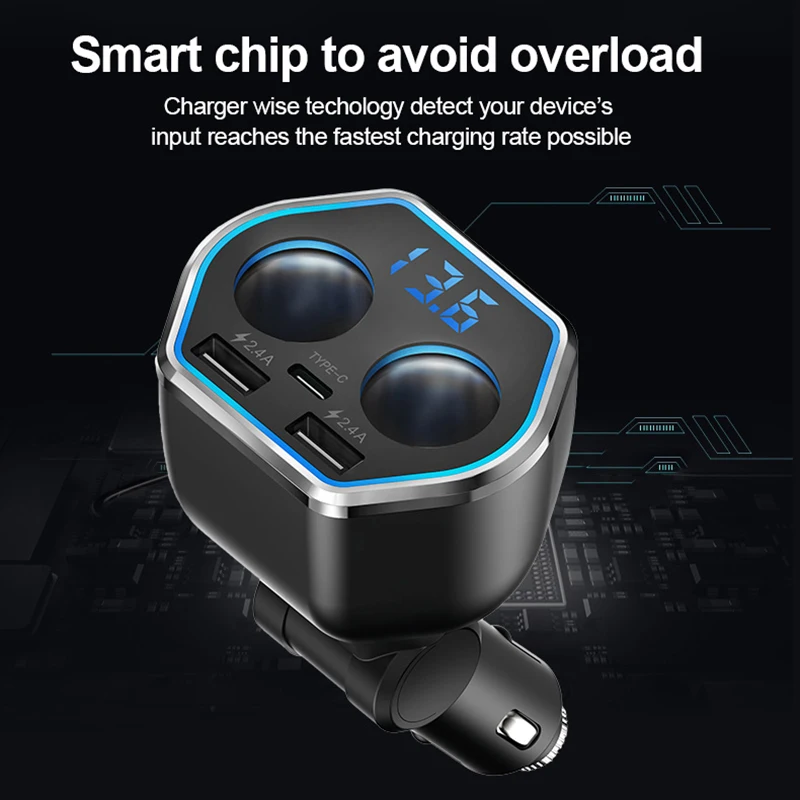 USB C автомобильное зарядное устройство прикуриватель сплиттер адаптер 2 гнезда