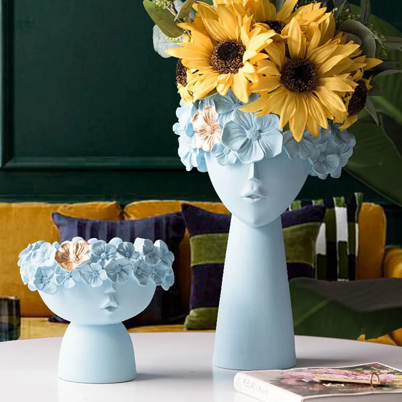 Resin Vase Home Decor Planter Pot Head Sculpture Storage Box Pen Holder Creative Decoration Accessories Art Ornaments | Дом и сад