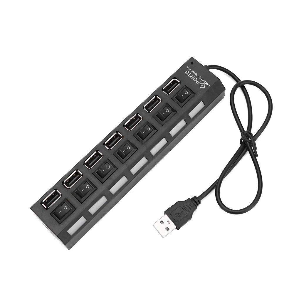 

Intelligent USB 2.0 Adapter HUB 7 Port Expander Multiple High-speed LED ON/OFF Power Switch Office Computer Cables