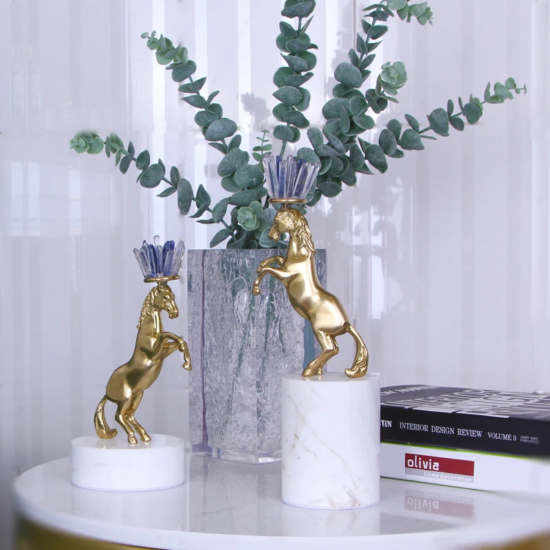 Роскошная золотая латунная скульптура Скакалка лошадь цилиндр белый мрамор