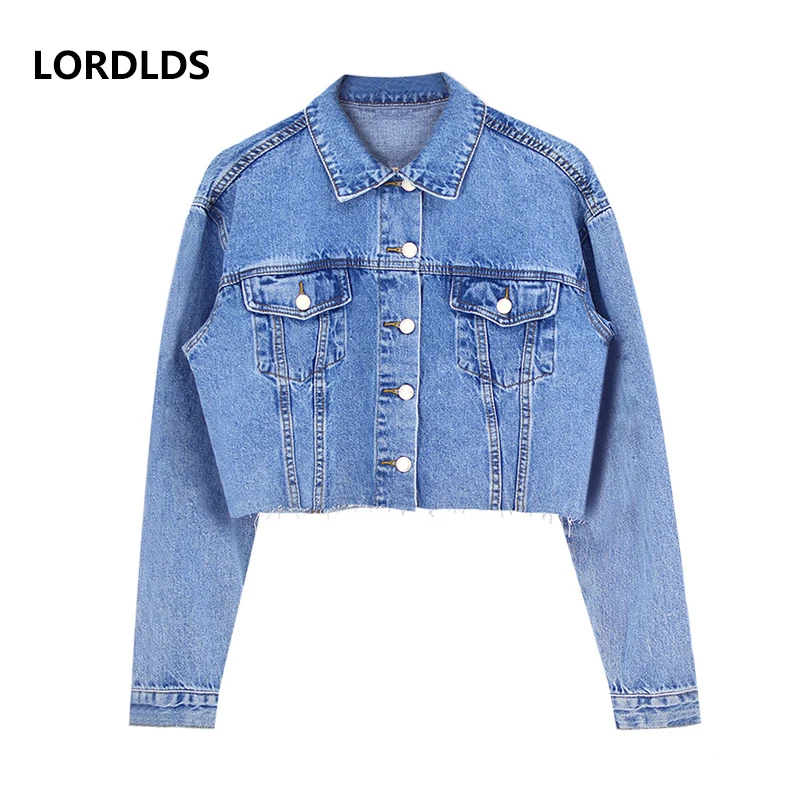 LORDLDS короткая джинсовая куртка для женщин с длинным рукавом рваные джинсовые