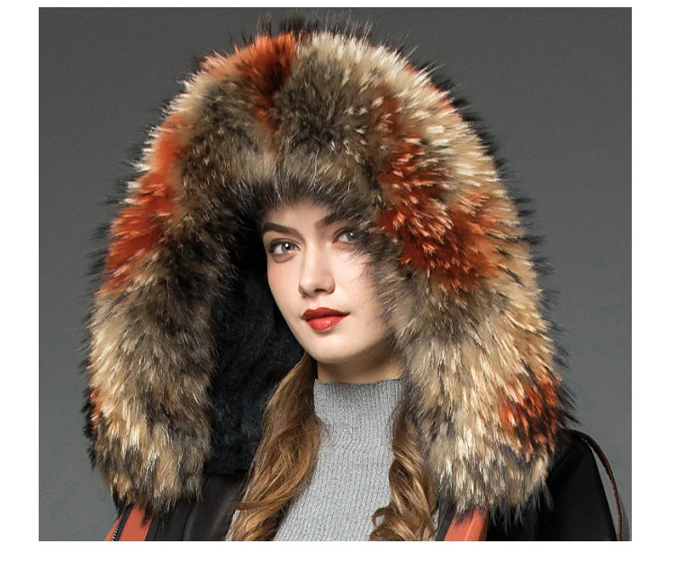 ZDFURS* Женская парка из меха кролика рекс с мехом енота с капюшоном зимний помпон из натурального меха длинная стильная ветрозащитная модная куртка