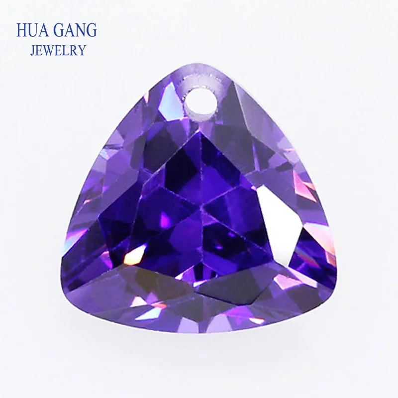 

AAAAA Trillion Shape Purple Cubic Zirconia Stone With Hole Loose CZ Stone Bead For Jewelry Making Size 5x5~12x12mm High Quality