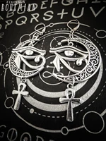 silver color filigree moon goth ankh earrings horus eye earrings