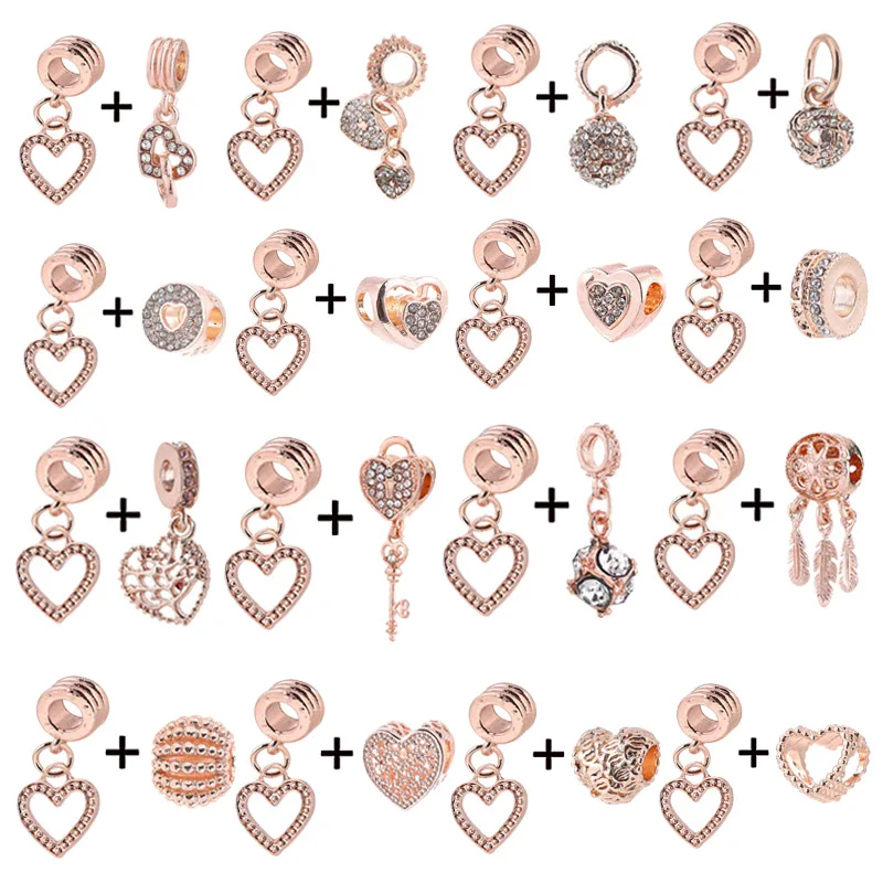 

2Pcs/Lot New Arrival Simple Love Heart Charm Pendants Fit Brand Bracelets For Women Romanitc Valentine's Day Gift Making