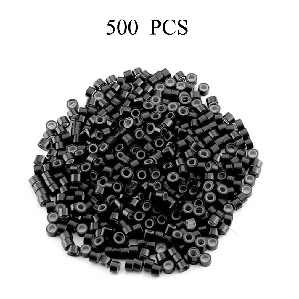 

500 Pcs 5mm Hair Silicone Micro Ring Silicone Lined Micro Rings Links Beads for Feather and Human Hair Extensions