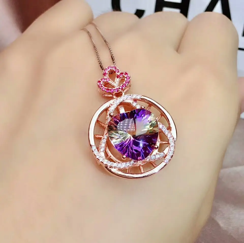Pendant necklace MeiBaPJ Природный Аметрин прекрасный свадебный и вечерний сердечко Ювелирный Набор 925 ожерелье из чистого серебра и кольцо костюм для женщин - Цвет камня: Pendant necklace