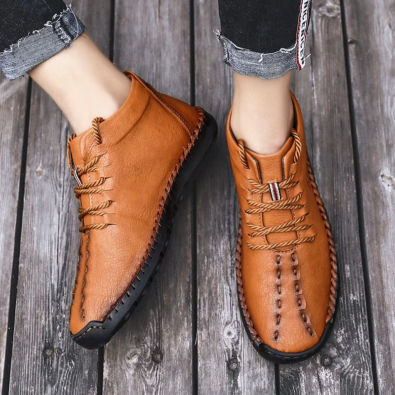 Зимние мужские ботинки толстые плюшевые теплые зимние ботильоны на шнуровке