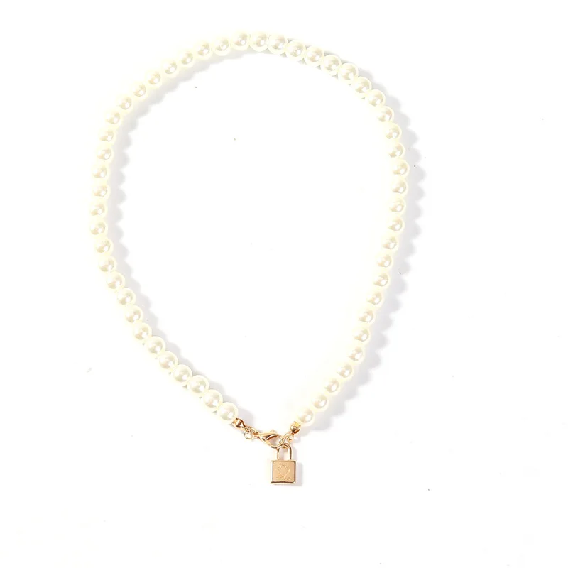 1 шт. для женщин Простой Жемчужное ожерелье из бисера замок кулон золотая цепочка