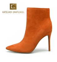 katelvadi ankle boots for women pointed toe orange flock boots 10cm high heel boots shoes woman fashion k 480