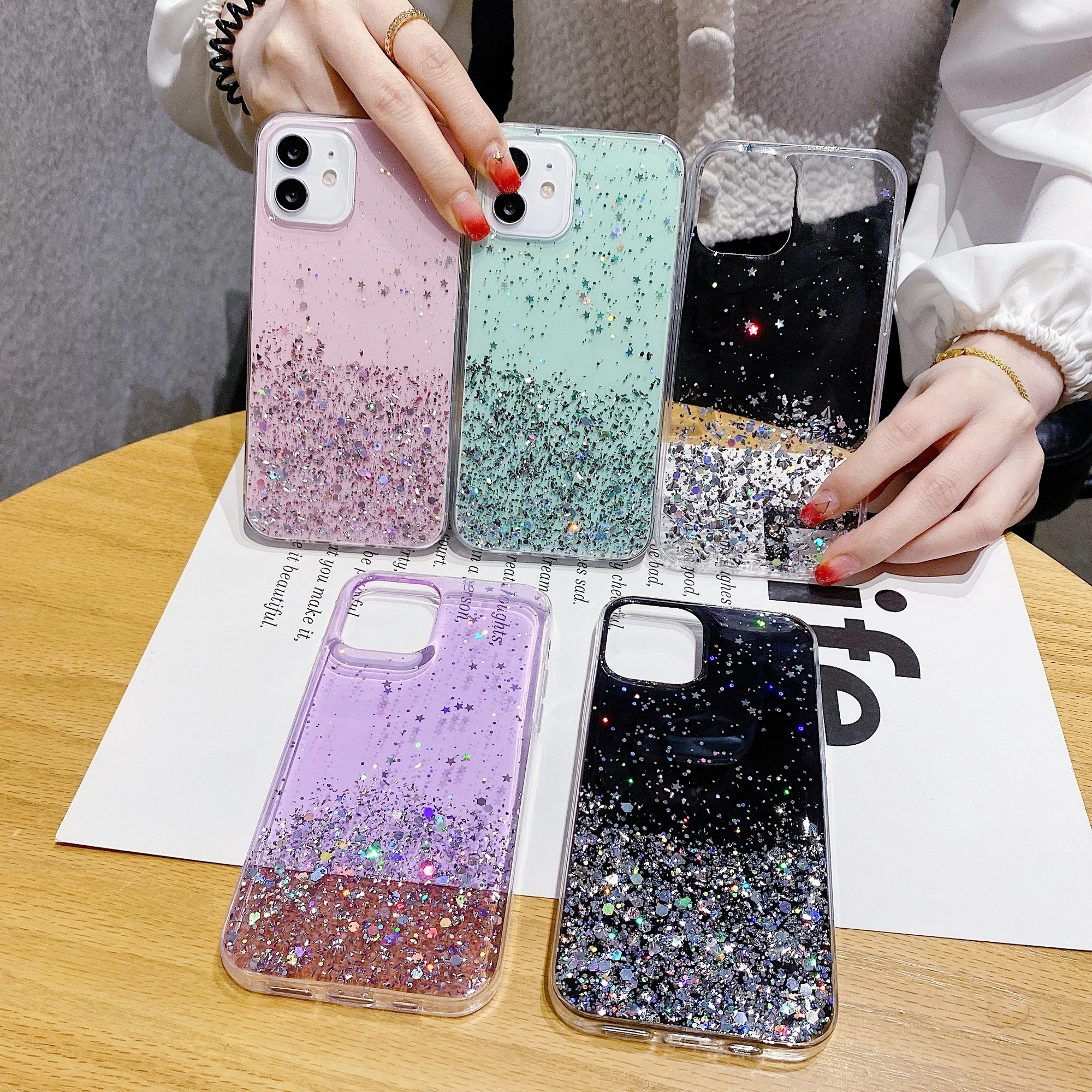

Quicksand Glitter Phone Case For iPhone 12 Mini 11 Pro Max XR X XS Max 8 7S Plus Transparent Hard Plastic Cover Ultra-thin Coque