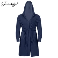 mens hooded robe night robe winter warm long fleece bathrobe plush sleepwear loungewear with belt