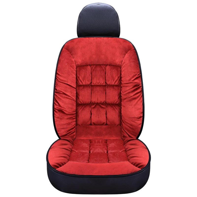 1 pc red 1 шт. Зимний короткий плюшевый теплый автомобильный чехол для переднего сиденья, подушка для автомобильного сиденья, универсальная подушка безопасности, доступны черные - Color Name: 1 pc red
