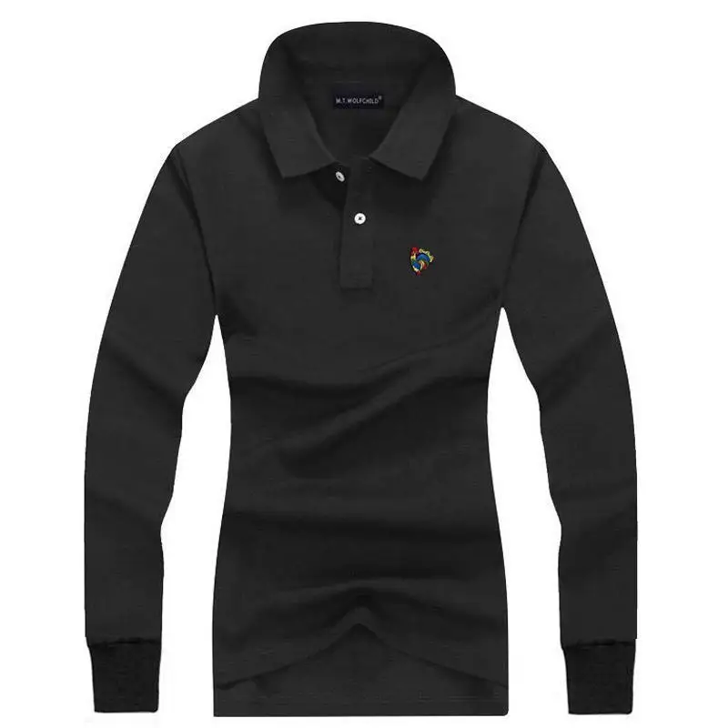 Рубашка-поло женская с вышивкой 100% хлопок длинным рукавом повседневная