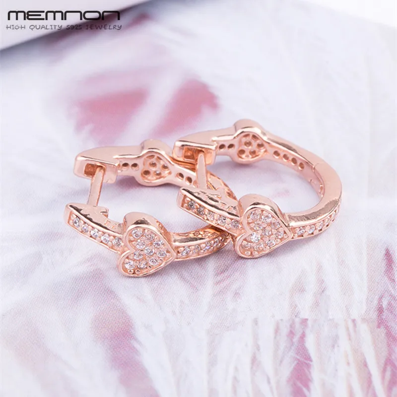 rose gold plated Memnon изысканные розовое заманчивые, с сердечками, серьги-кольца для женщин из натуральной 925 стерлингового серебра серьги Плата де лей 925, модное ювелирное изделие - Gem Color: rose gold plated