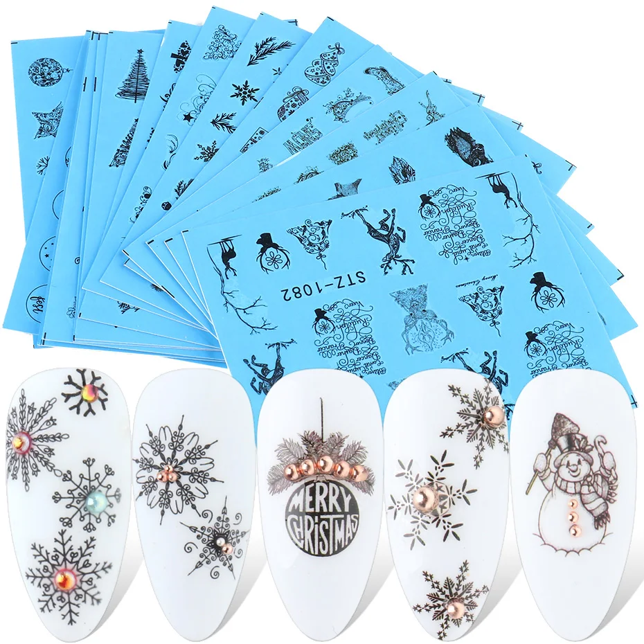 16 шт./компл. зимние наклейки для ногтей снежинки водяные Слайдеры дизайна