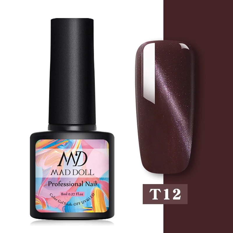 T12 MD MAD DOLL Магнитный Гель-лак голографический лак для ногтей кошачий глаз УФ Гель-лак Блестящий Гель-лак дизайн ногтей DIY маникюр - Цвет: T12