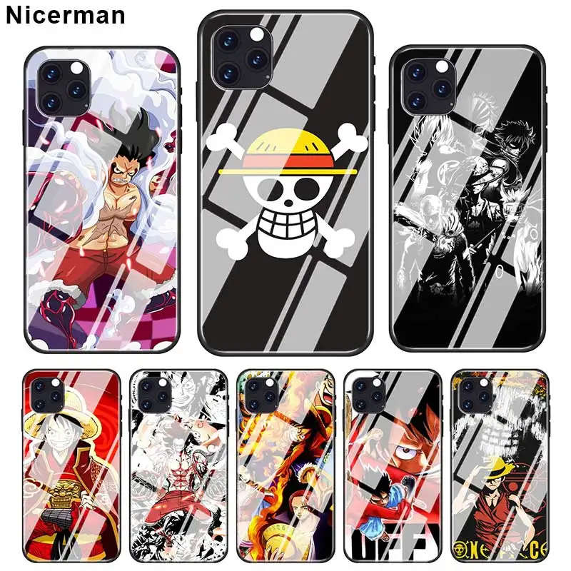 Luffy One Piece Аниме Чехлы для iPhone 12 Mini 11 Pro X XS XR Max 7 8 Plus 6 6S SE 2020 закаленное стекло чехол