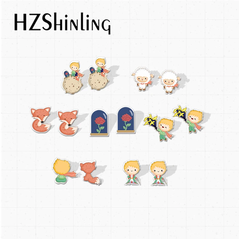 

2020 New Arrival Cute Little Prince Stories Stud Earrings Handcraft Prince and Fox Rose Jewelry Acrylic Epoxy Earrings