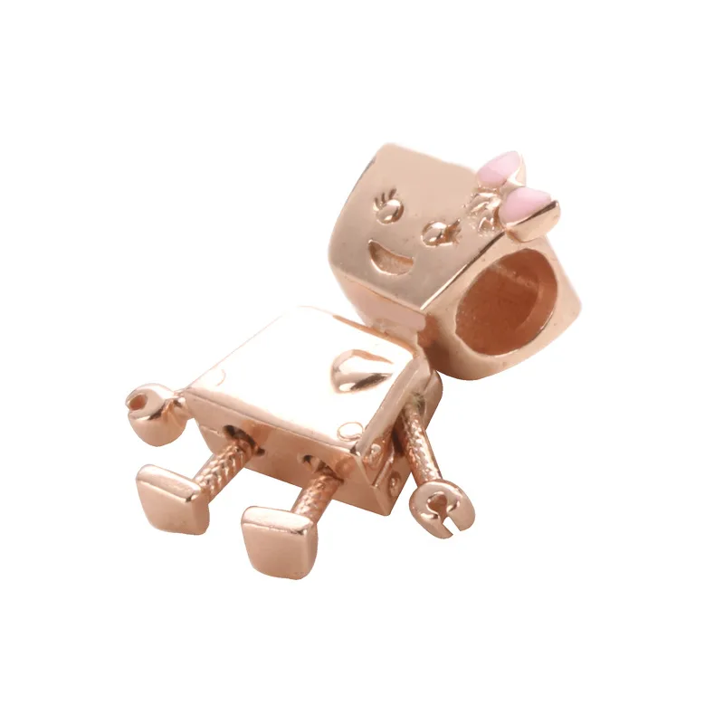 

DoDoFly Genuine 925 sterling silver Rose Gold Robot Bella charms fit original bracelet DIY Jewelry