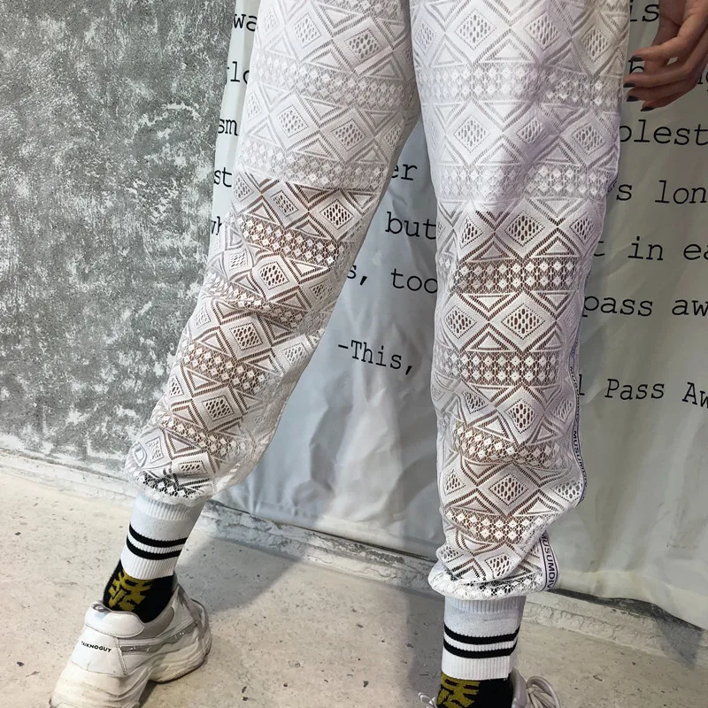 Брюки женские свободные с вырезами уличная одежда в стиле хип хоп кружевные